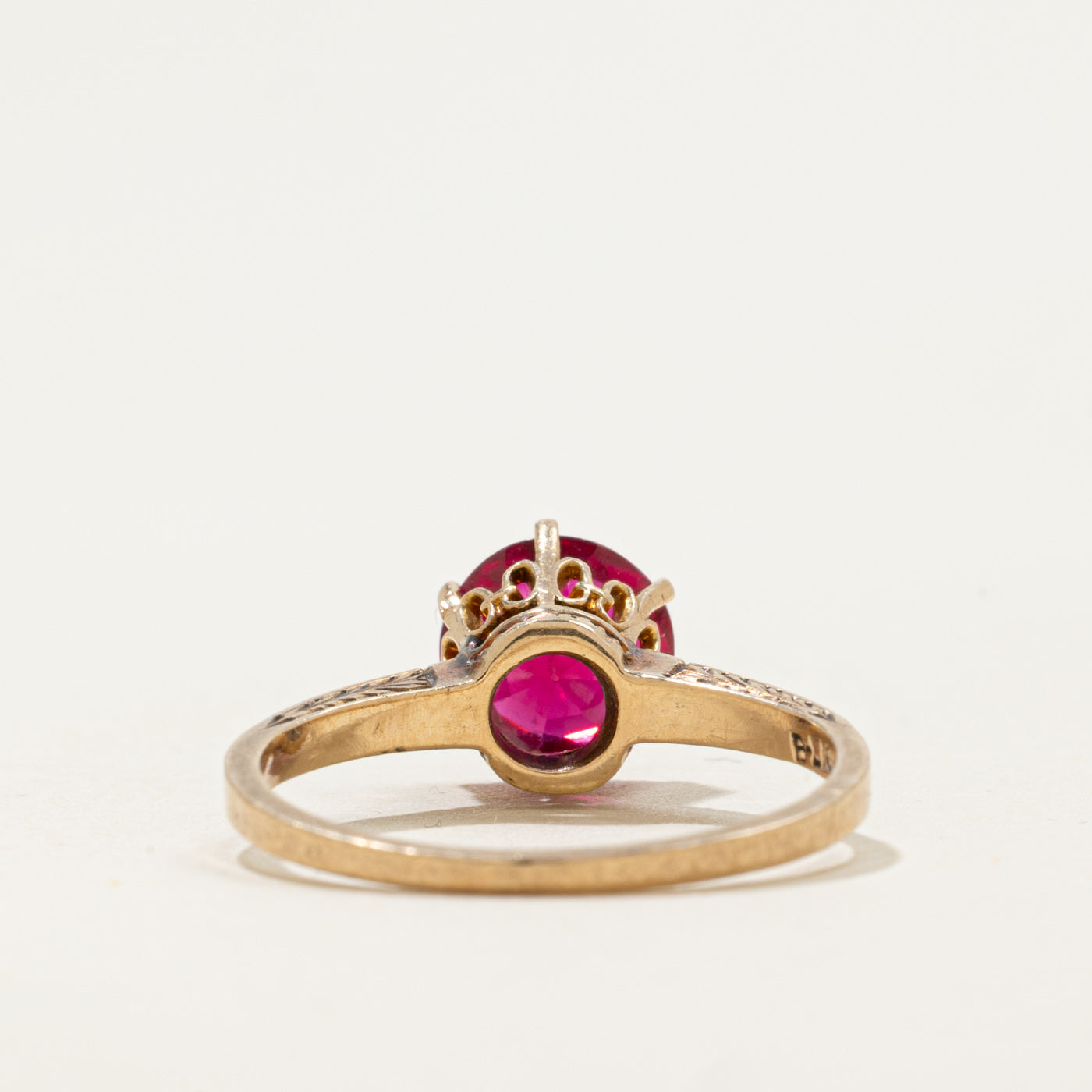 10k Solitaire Synthetic Ruby Engraved Ring | 1.9ct | SZ 7.25