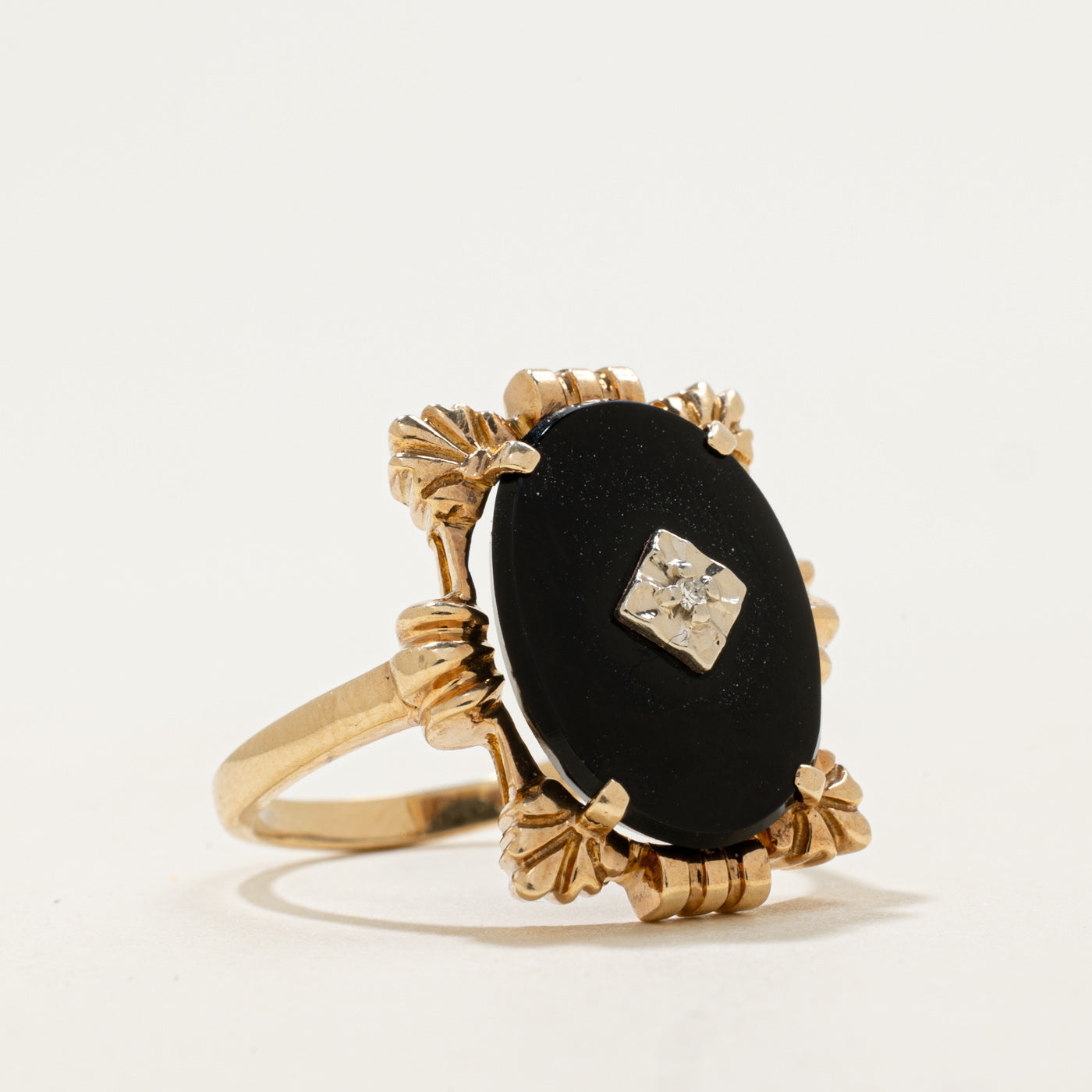 10k Onyx & Diamond Accented Art Deco Style Ring | 3.3ct, 0.005ct | SZ 7.75
