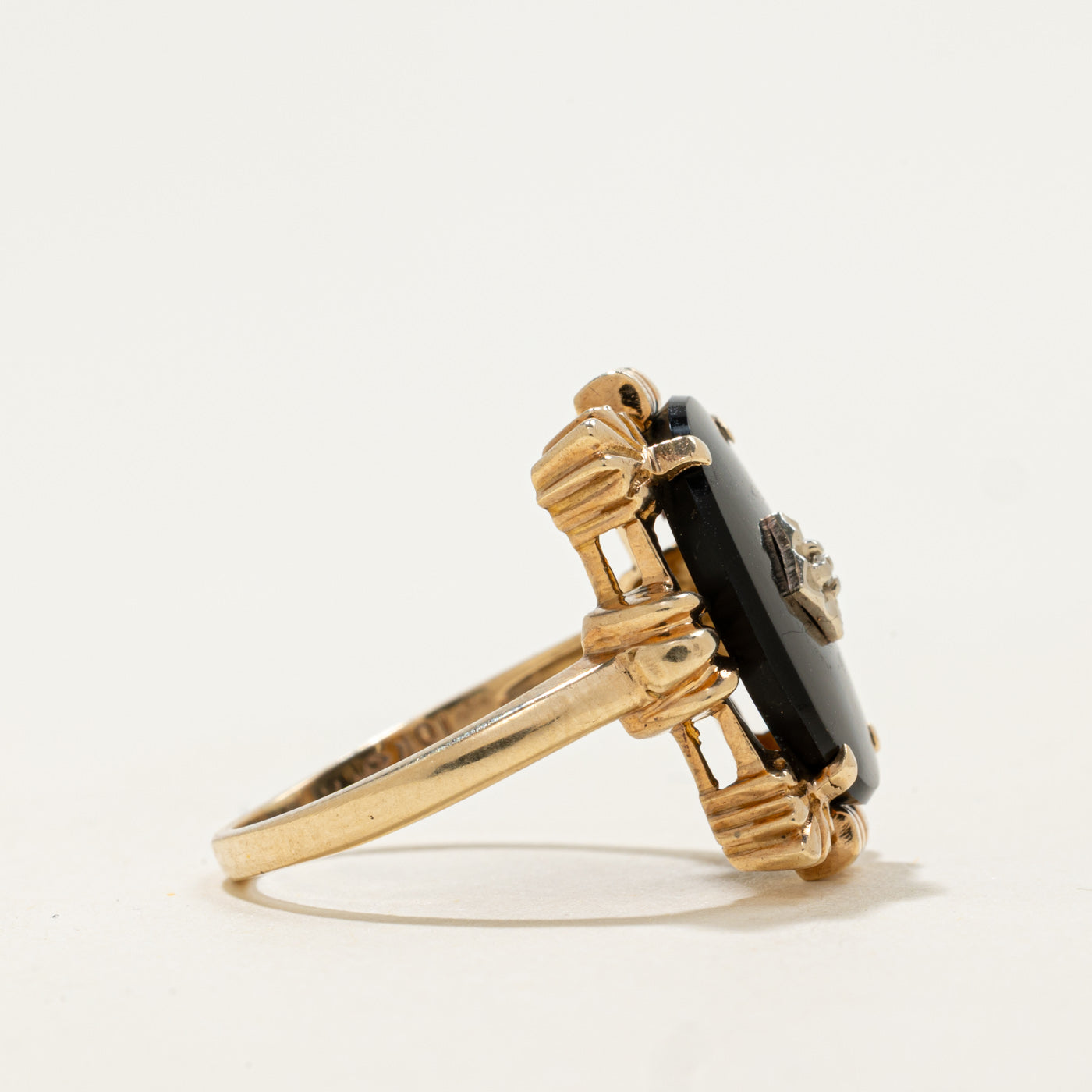 10k Onyx & Diamond Accented Art Deco Style Ring | 3.3ct, 0.005ct | SZ 7.75