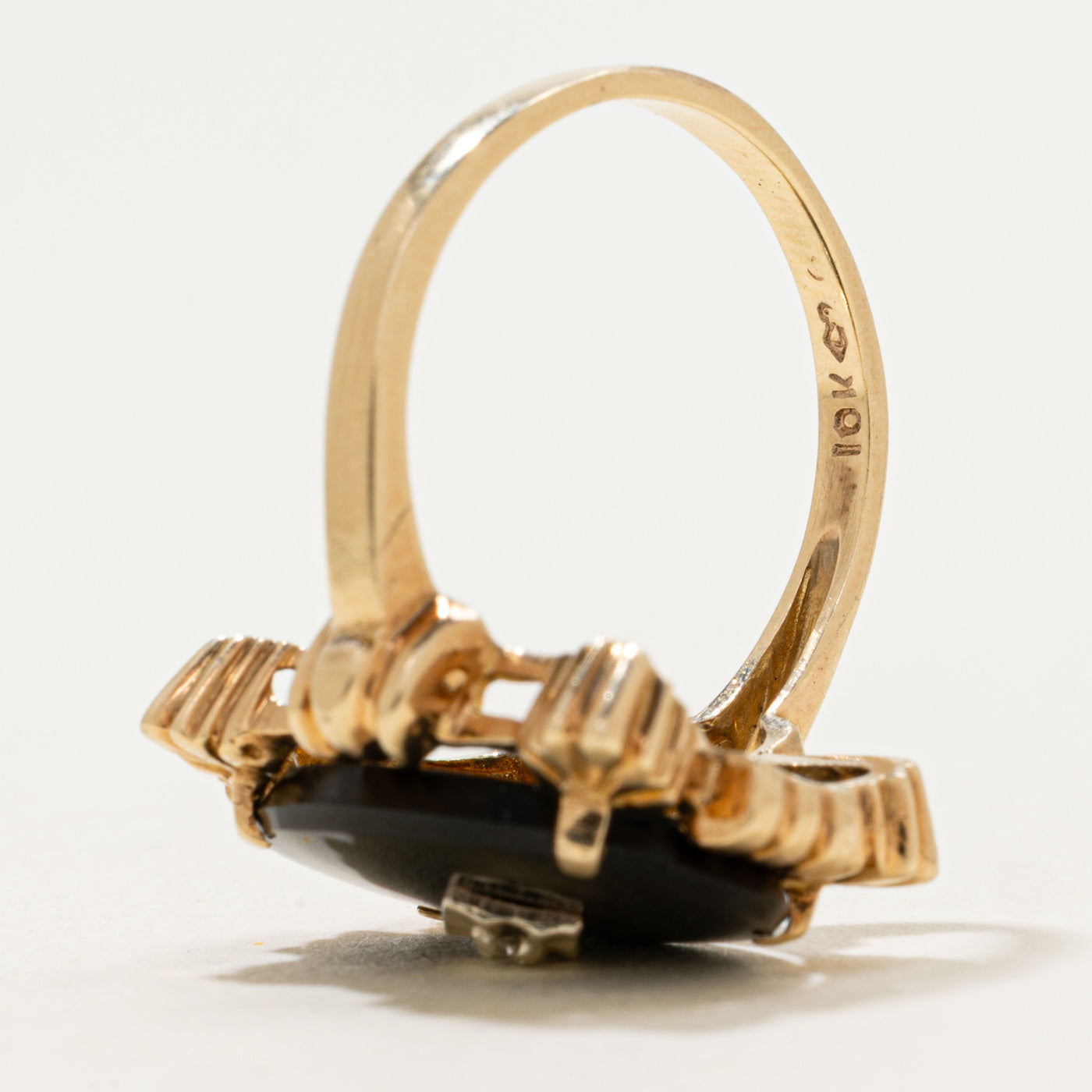 10k Onyx & Diamond Accented Art Deco Style Ring | 3.3ct, 0.005ct | SZ 7.75