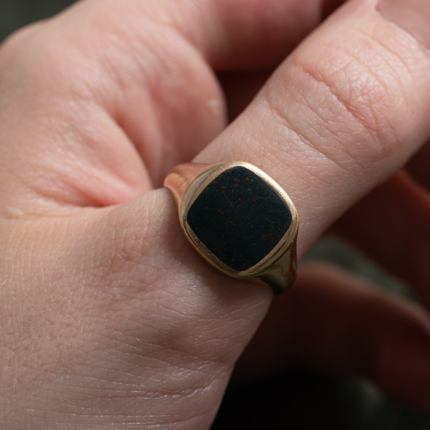 10k Flat Cabochon Bloodstone Signet Ring | 2.25ct | SZ 9