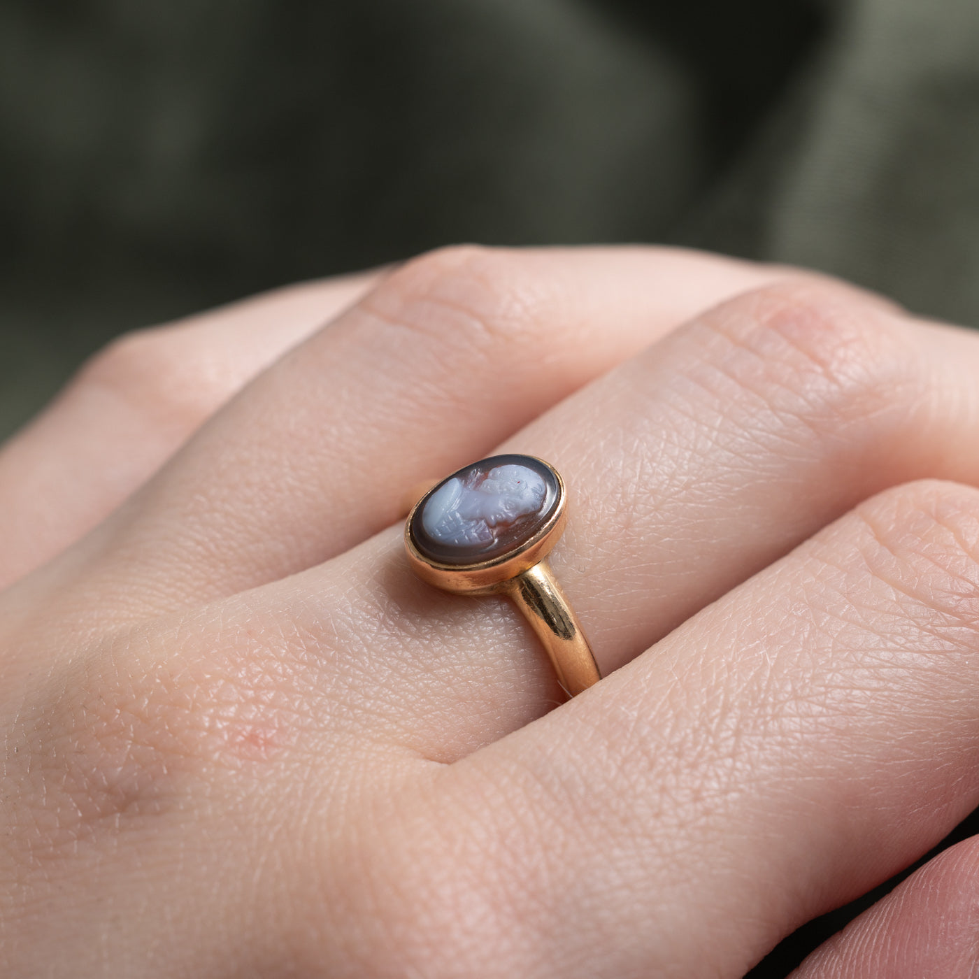 14k Agate Cameo Ring | 1.1ct | SZ 6.5 |