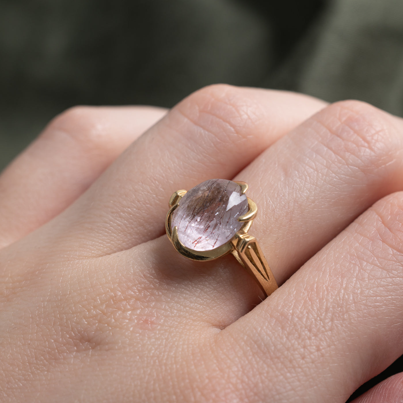 14k Rose Quartz & Hematite Inclusions Ring | 3.25ct | SZ 7.25 |