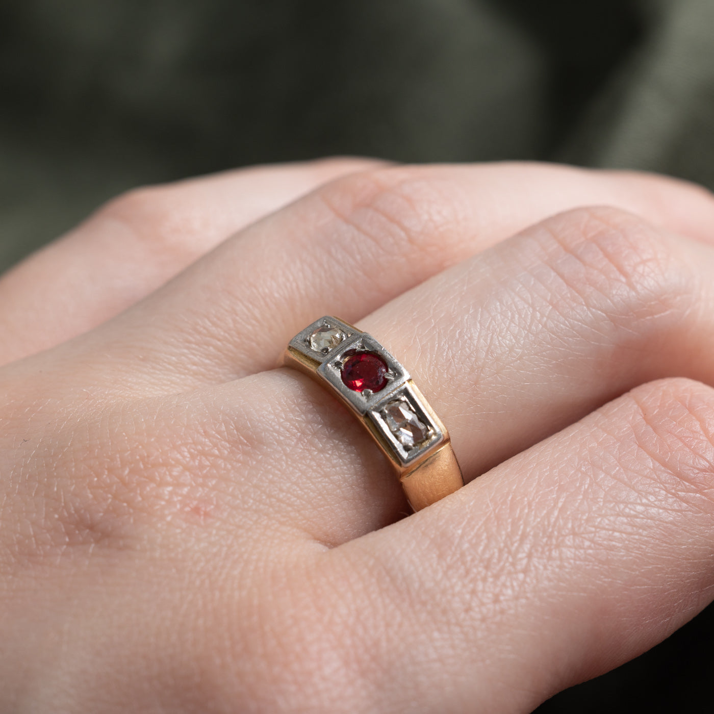 Antique Rose Cut Diamond & Paste Panel Ring | 0.3ctw, 0.24ct | SZ 6.75