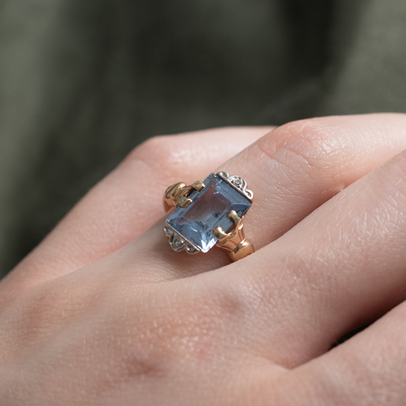 10k Tab Set Synthetic Blue Spinel & Diamond Ring | 3.06ct, 0.01ctw | SZ 5