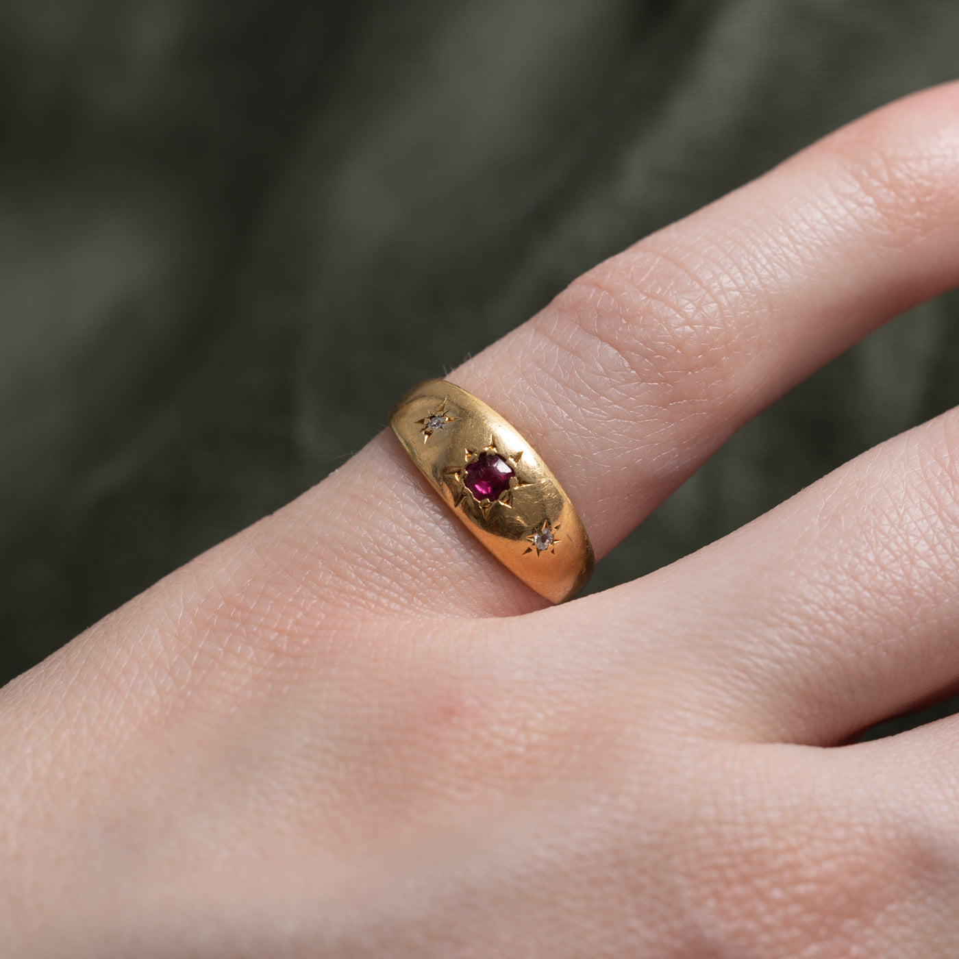 Antique Star Set Ruby & Diamond Ring | 0.1ct, 0.02ctw | SZ 4
