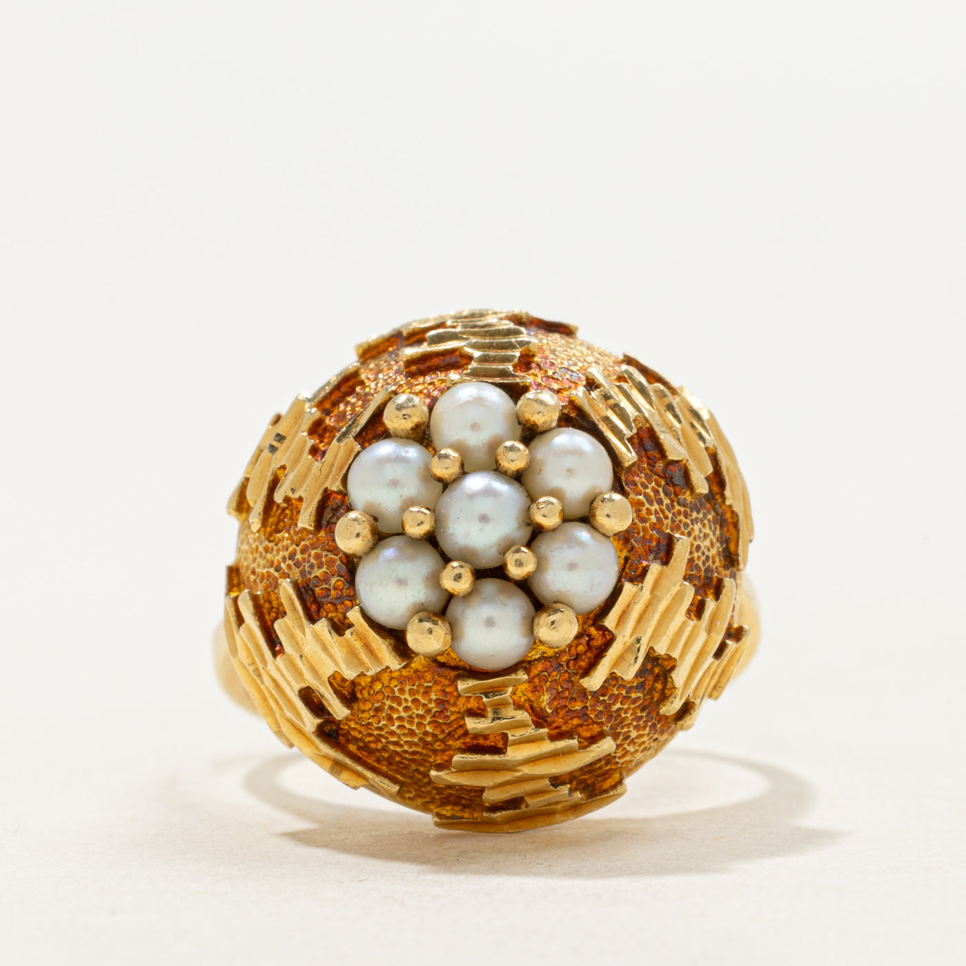 'Birks' 18k Pearl Cluster Textured Cocktail Ring | SZ 5.75