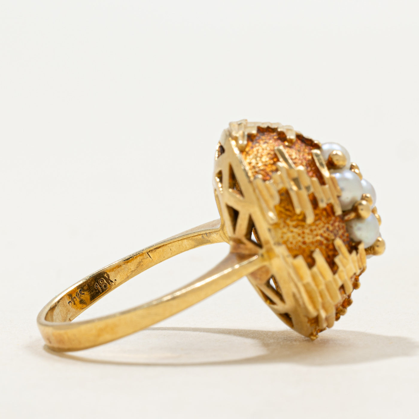 'Birks' 18k Pearl Cluster Textured Cocktail Ring | SZ 5.75