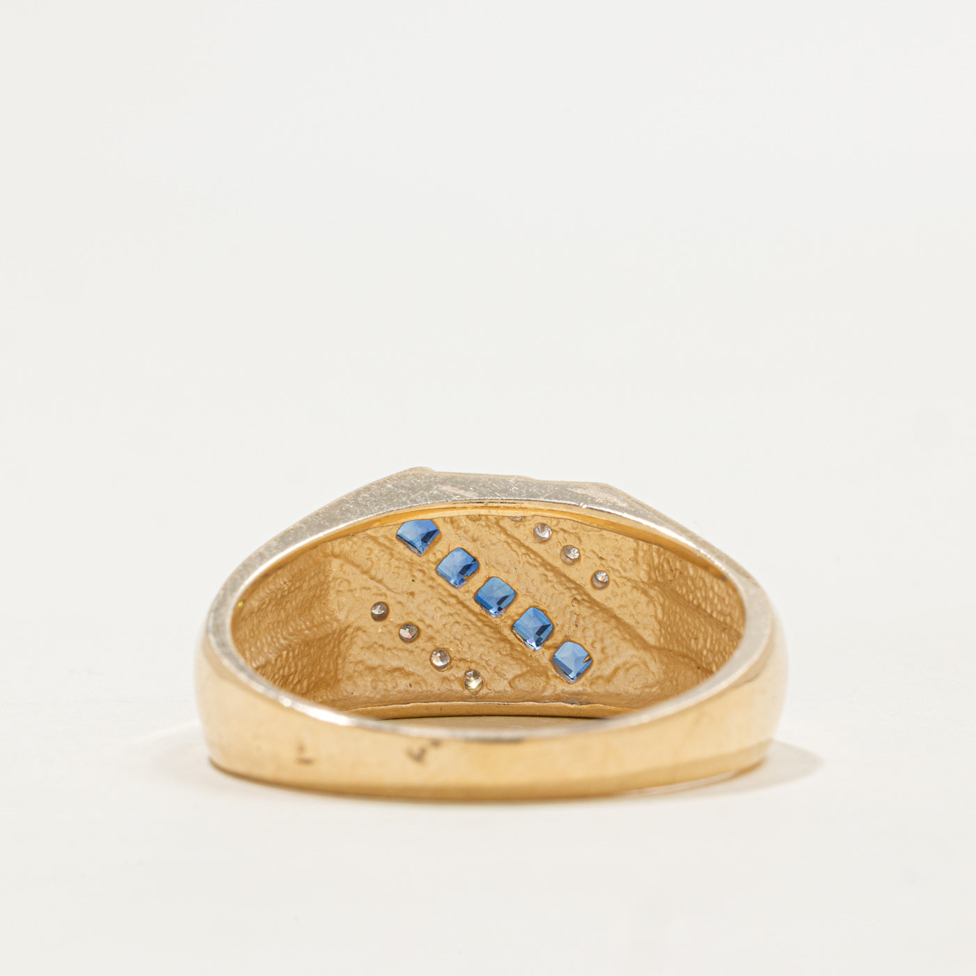 'Birks' Diagonal Set Sapphire & Diamond Signet Ring | 0.35ctw, 0.08ctw | SZ 13.5