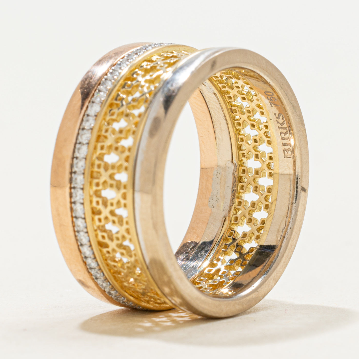 18k Tri Tone Gold Eternity Diamond Openwork Cigar Band | 0.29ctw | 10.12mm | SZ 7.25