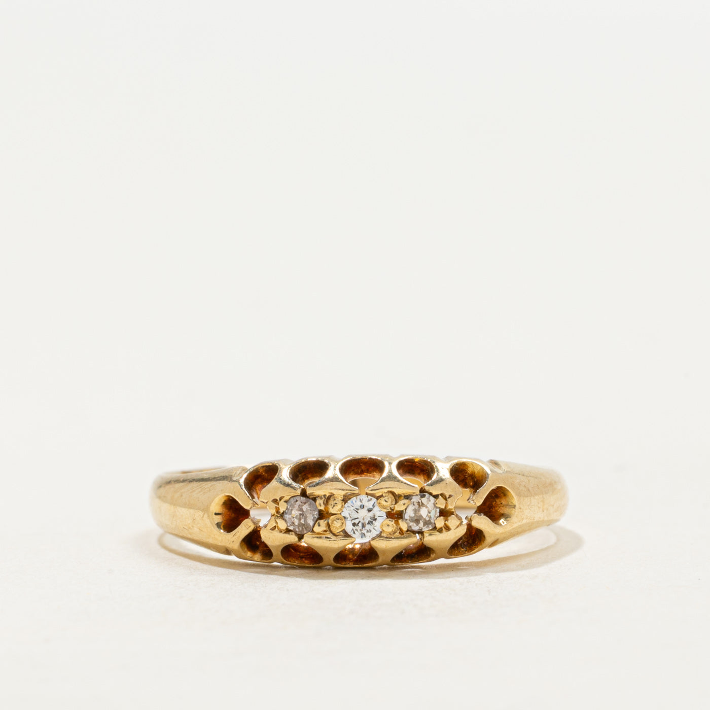 1900 Chester Three Stone Diamond Boat Ring | 0.28ctw | SZ 7
