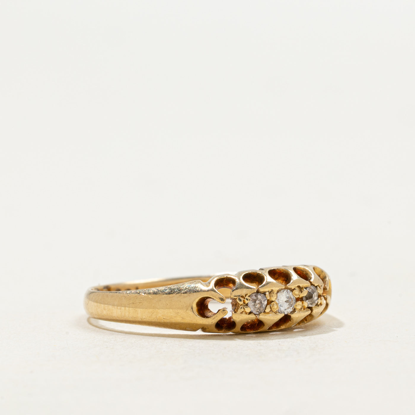 1900 Chester Three Stone Diamond Boat Ring | 0.28ctw | SZ 7