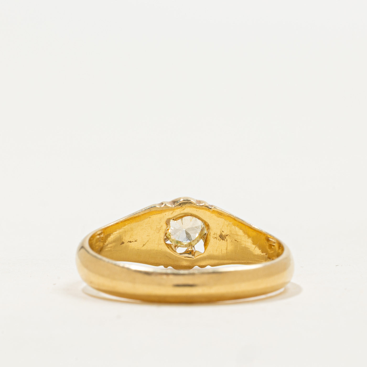 Bague sertie Belcher en or 18 carats, sertie d'un diamant taille ancienne européenne, 0,21 ct, pureté SI1, taille 8, Londres, 1918