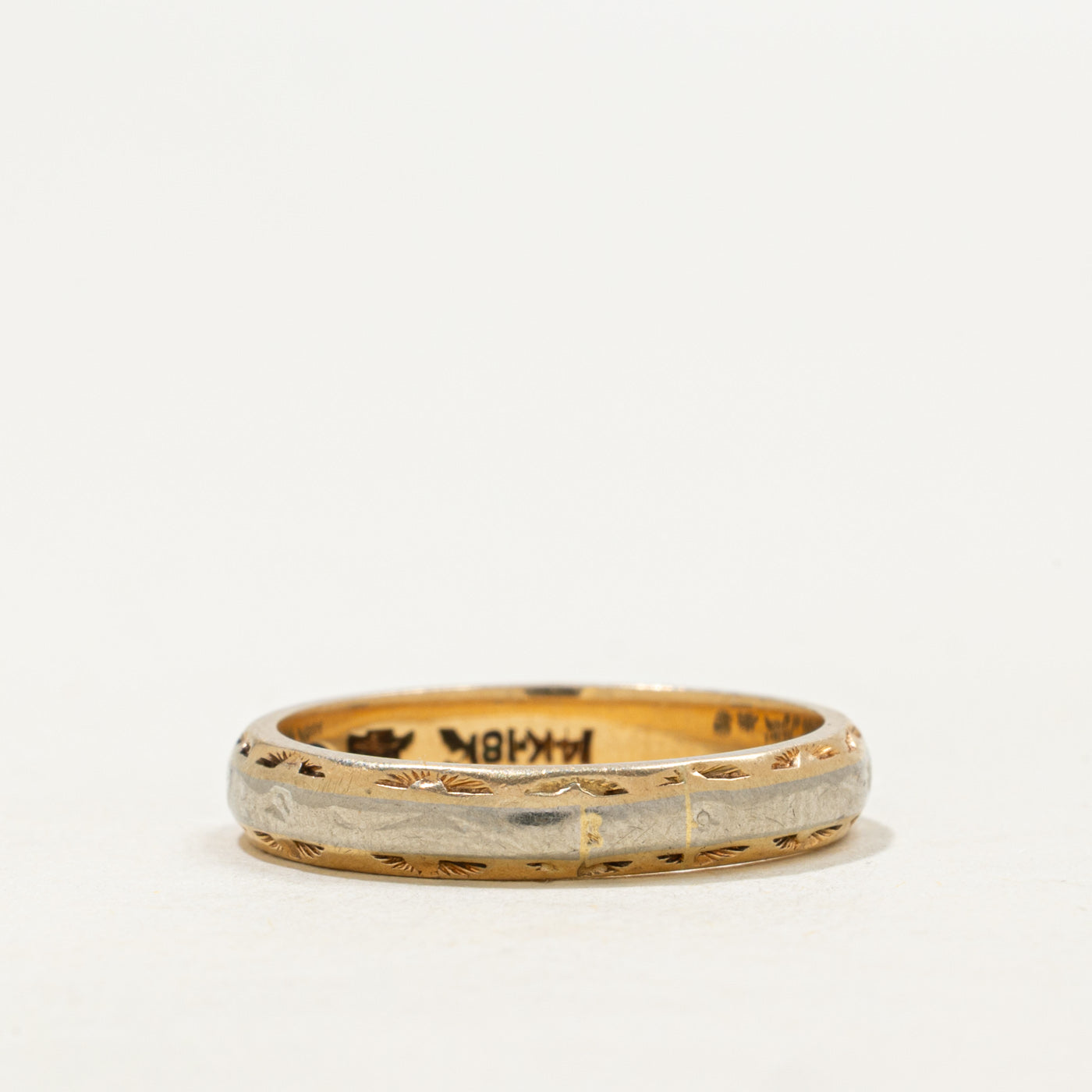 Vintage Canadian Two Tone Gold Textured Band | 3.39mm | SZ 6