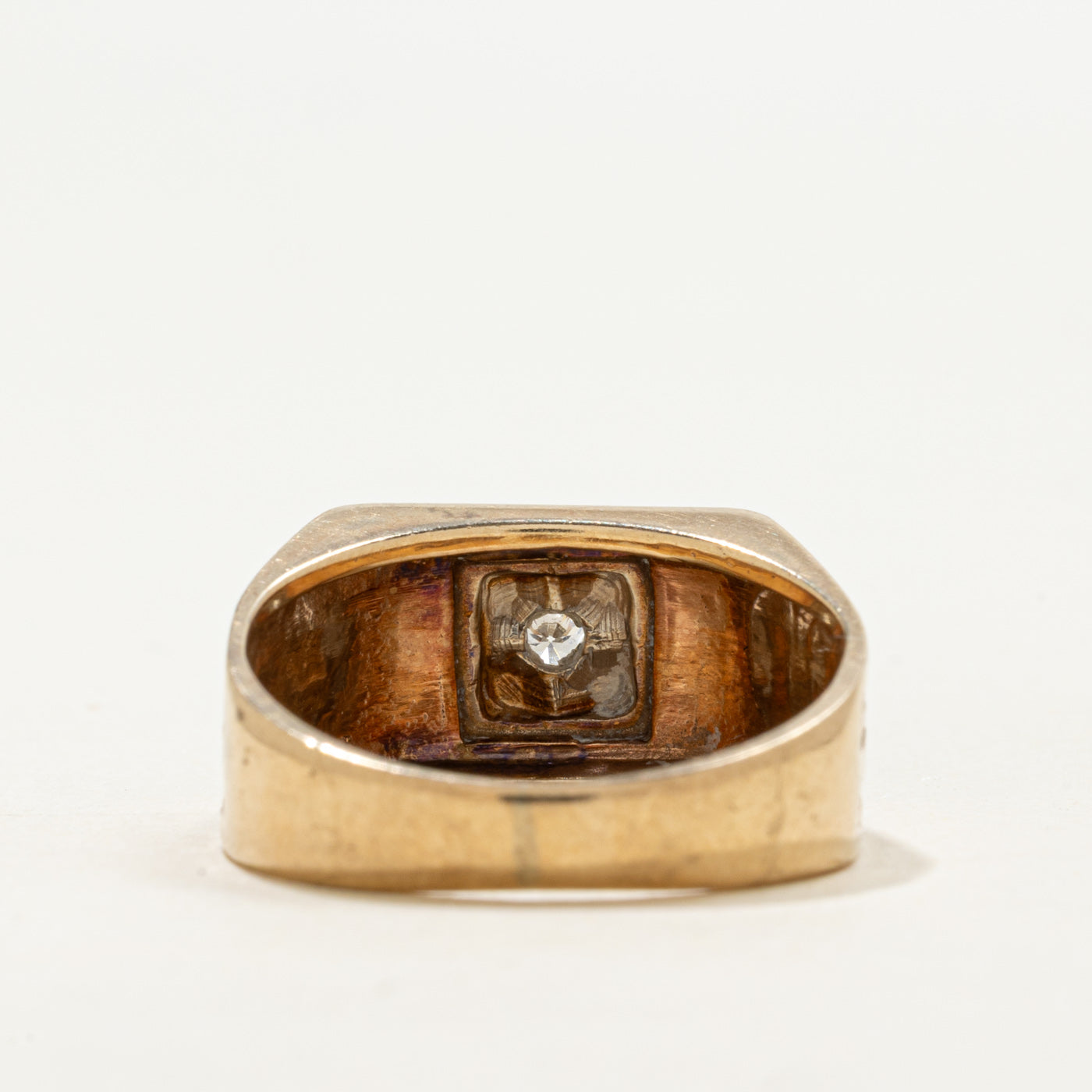 Vintage Canadian 10k Illusion Set Diamond Textured Signet Ring | 0.05 ct | SZ 8.5