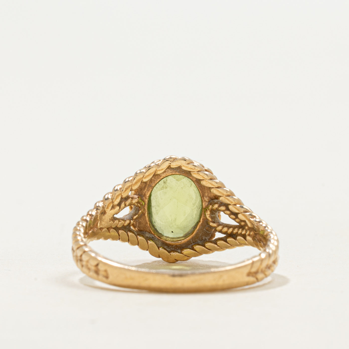 Bague solitaire vintage canadienne en or 14 carats avec péridot ovale | 1,13 ct | Taille 6