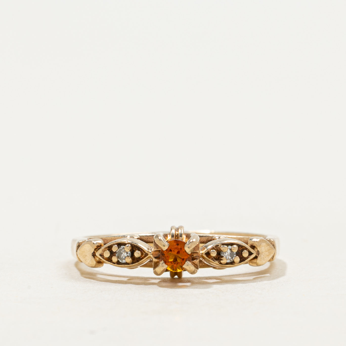 Vintage Canadian 10k Citrine & Diamond Petite Ring | 0.05ct, 0.01ctw | SZ 4.5