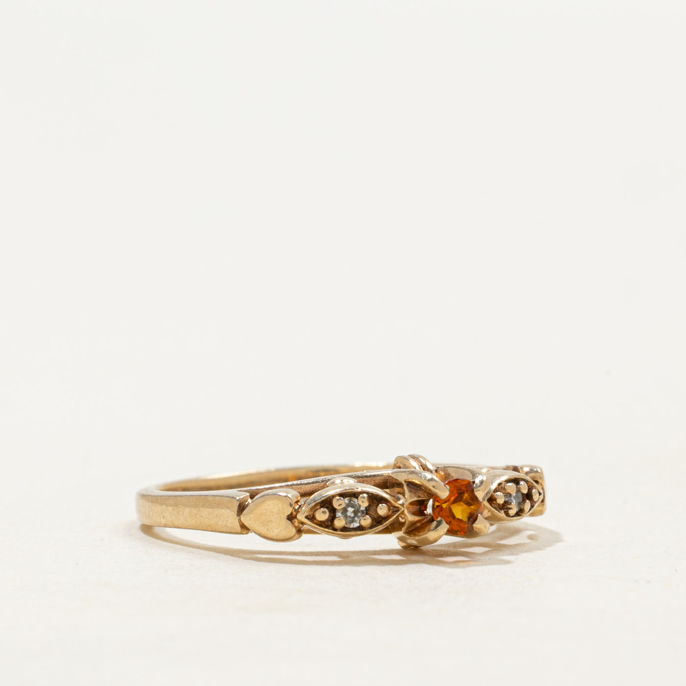 Vintage Canadian 10k Citrine & Diamond Petite Ring | 0.05ct, 0.01ctw | SZ 4.5