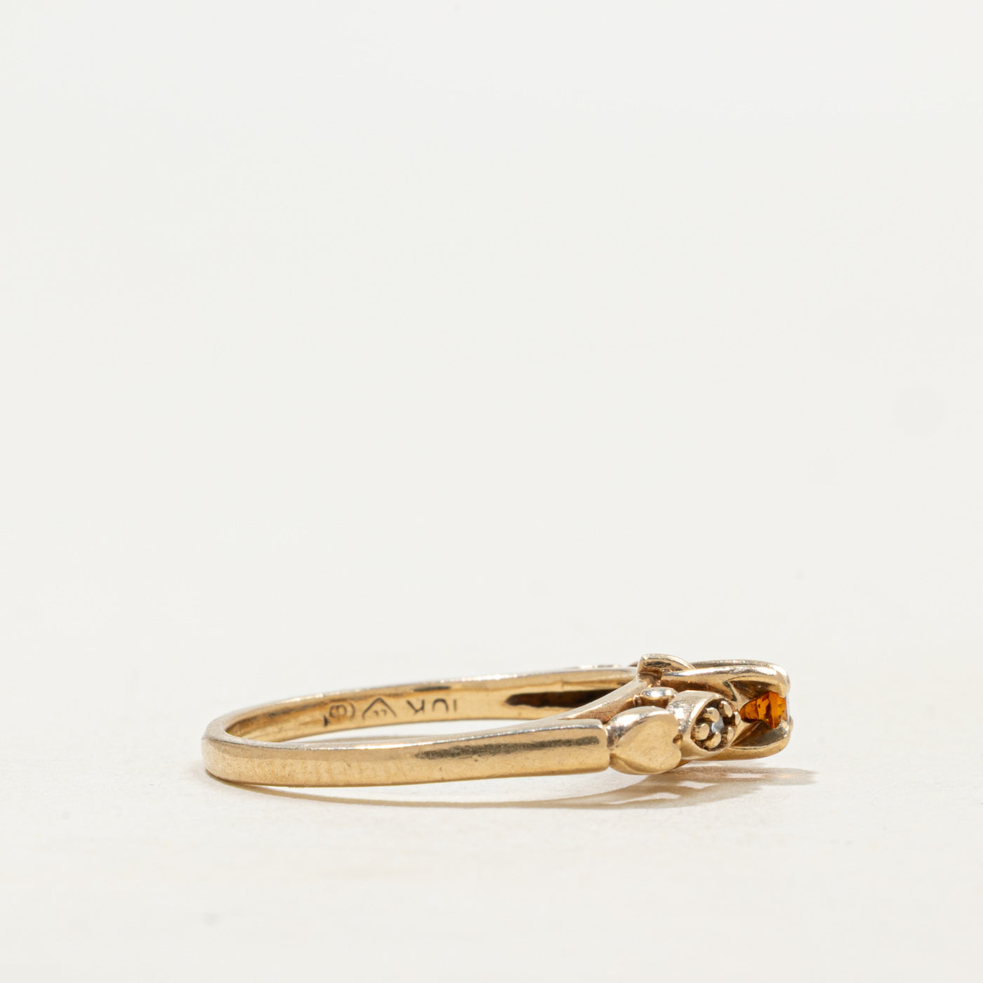 Vintage Canadian 10k Citrine & Diamond Petite Ring | 0.05ct, 0.01ctw | SZ 4.5