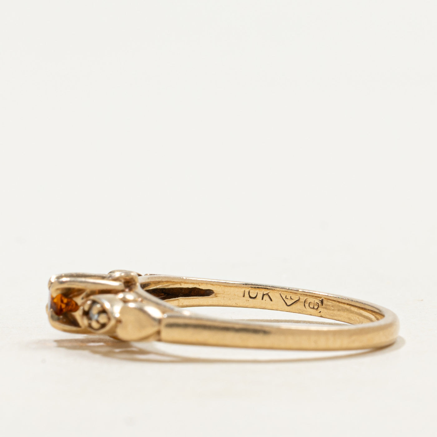 Vintage Canadian 10k Citrine & Diamond Petite Ring | 0.05ct, 0.01ctw | SZ 4.5