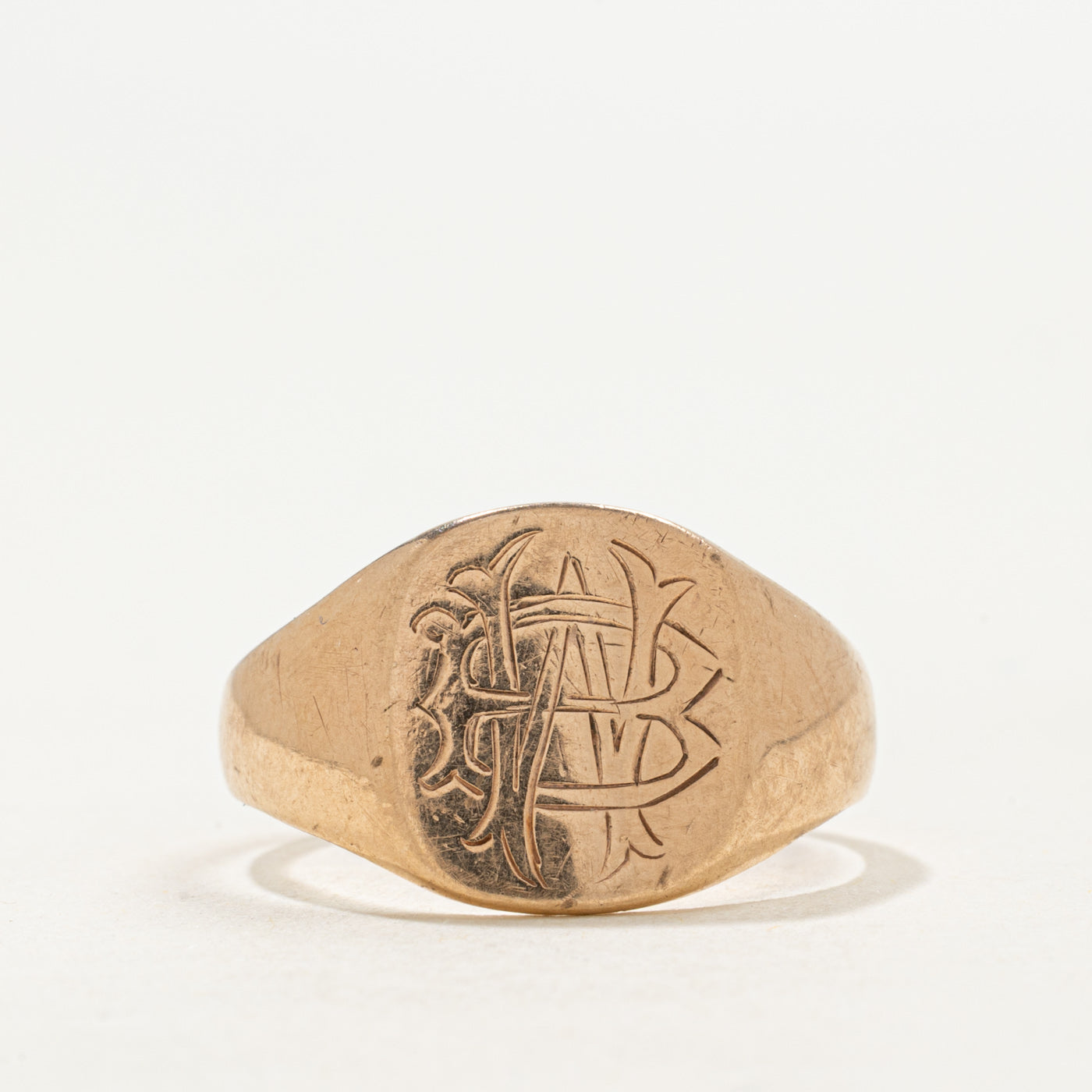 1916 Birmingham 9k Yellow Gold "WB" Initial Signet Ring | SZ 9