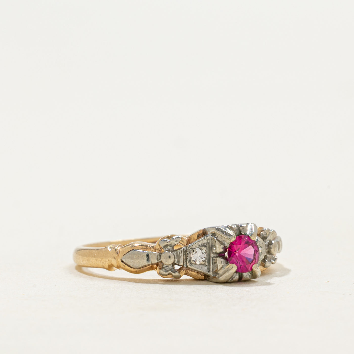 Canadian Synthetic Ruby & Natural Diamond Ring | 0.13ct, 0.02ctw | SZ 4.75