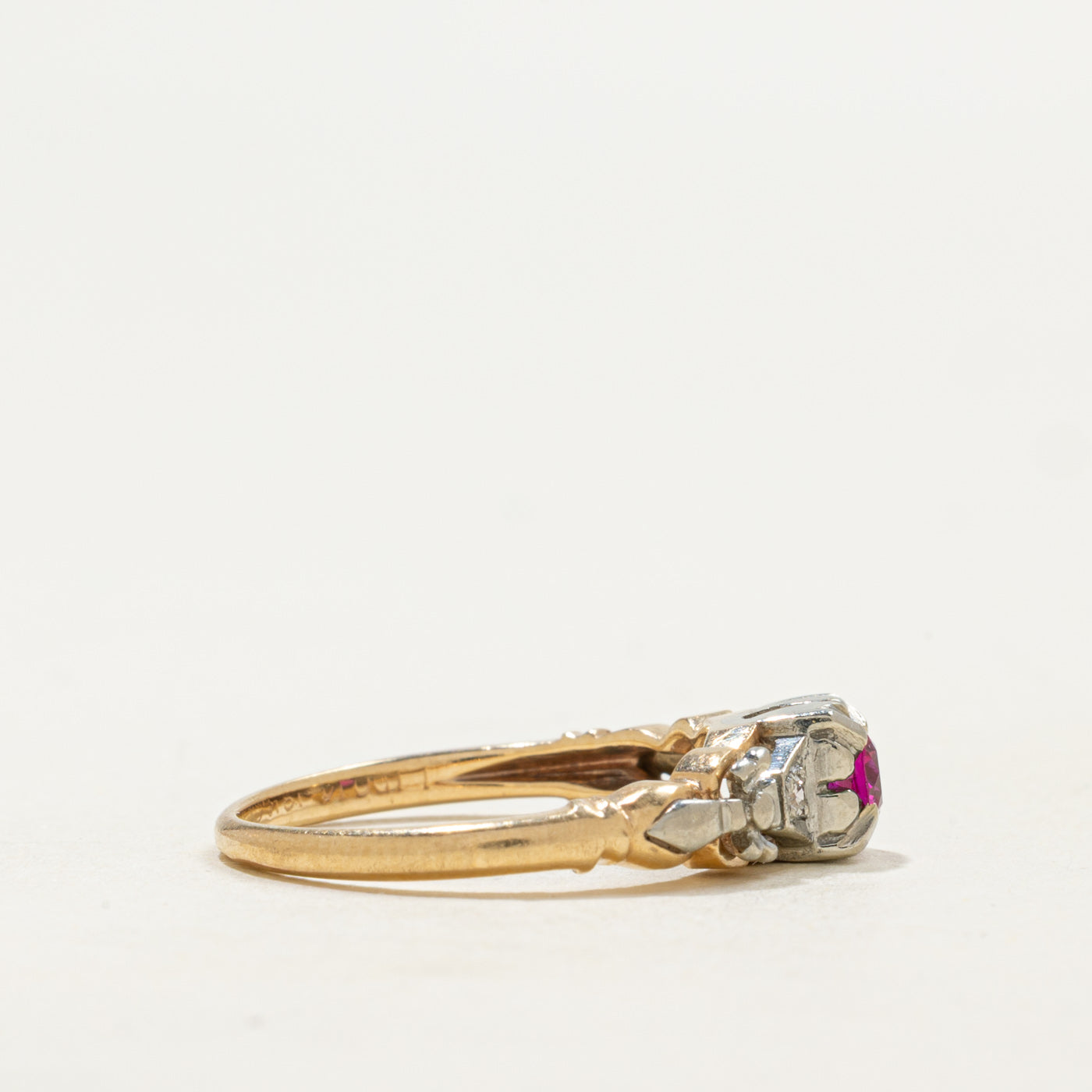 Canadian Synthetic Ruby & Natural Diamond Ring | 0.13ct, 0.02ctw | SZ 4.75