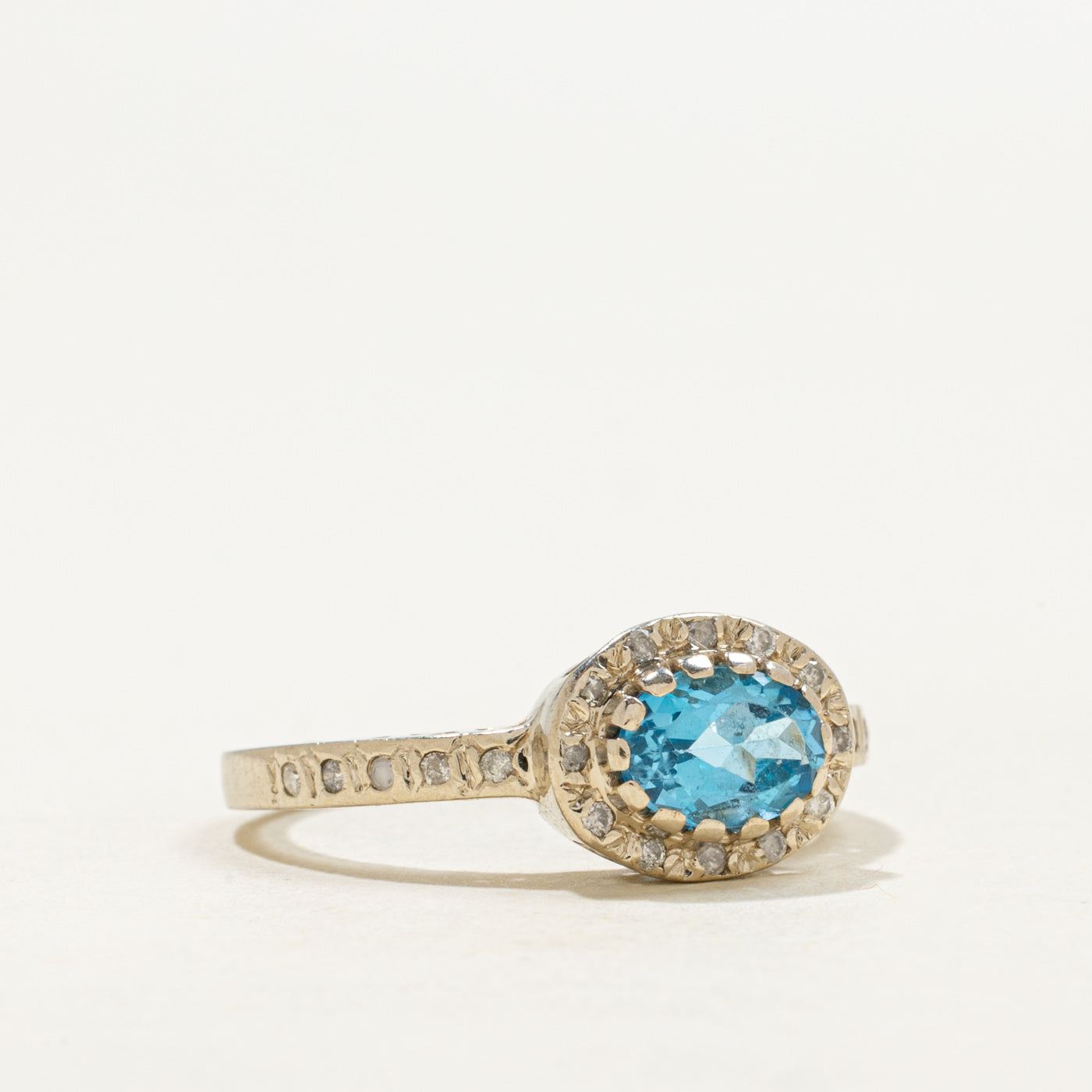 Canadian 14k East West Topaz & Diamond Halo Ring | 0.72ct, 0.12ctw | SZ 7