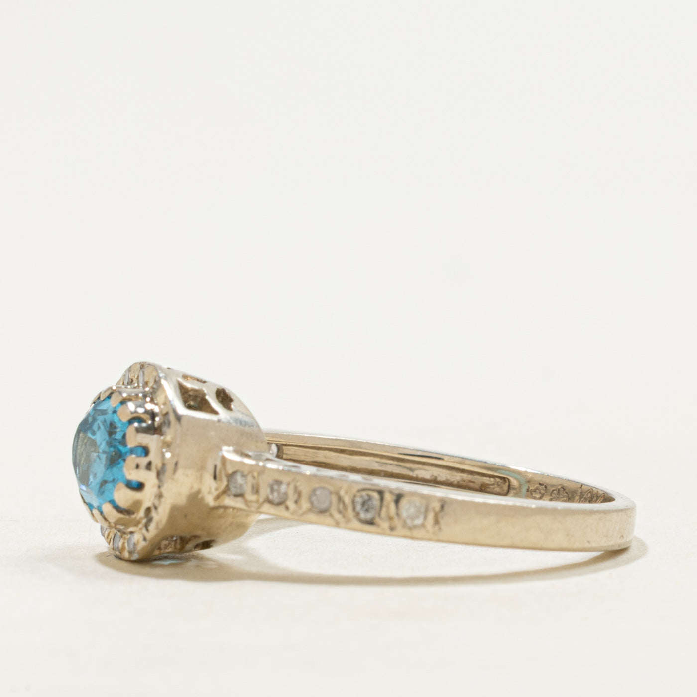 Canadian 14k East West Topaz & Diamond Halo Ring | 0.72ct, 0.12ctw | SZ 7
