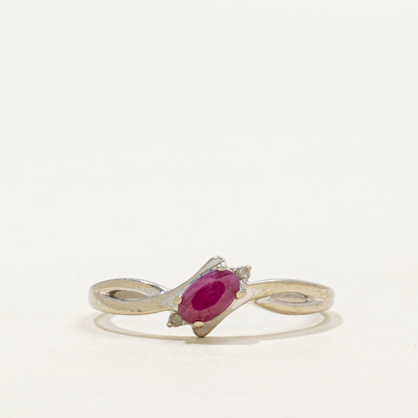 10k White Gold Ruby & Diamond Accented Ring | 0.25ct, 0.01ctw | SZ 6.75