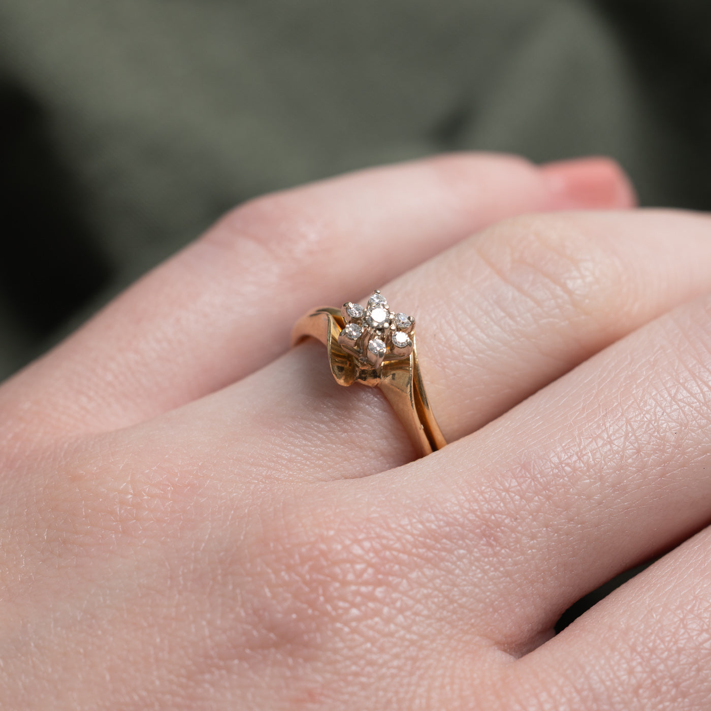 'Birks' 14k Diamond Petal Cluster Soldered Ring Set | 0.09ctw | SZ 4.75