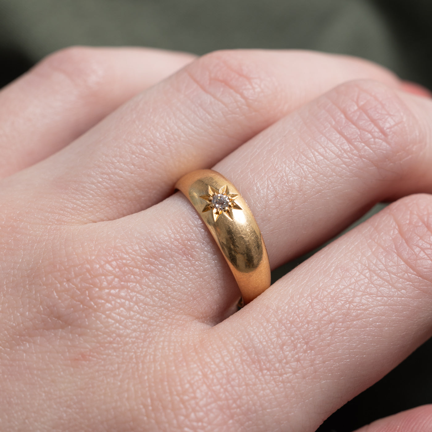 1904 Birmingham 18k Star Set Old Mine Cut Diamond Band | 0.07ctw | SZ 8