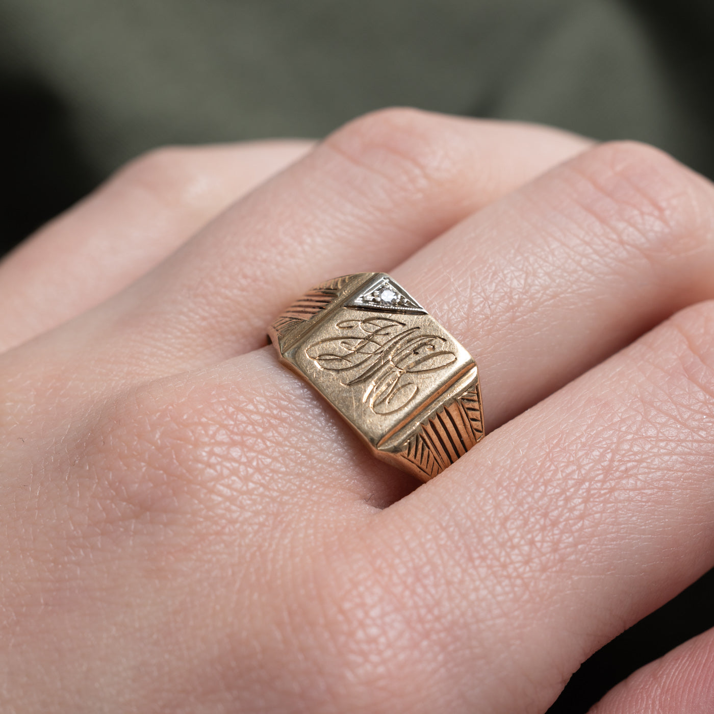 Vintage Canadian 10k "JMC" Initial Engraved Signet Ring | 0.01ct | SZ 10.25