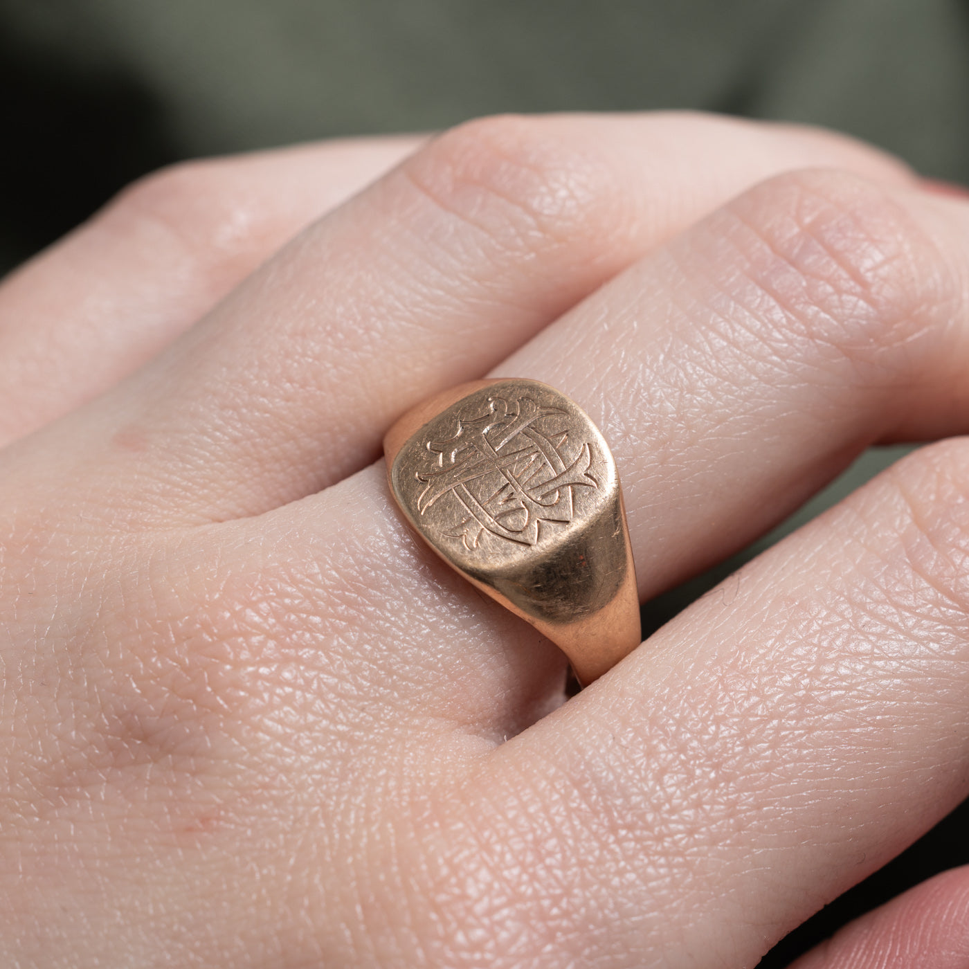 1916 Birmingham 9k Yellow Gold "WB" Initial Signet Ring | SZ 9