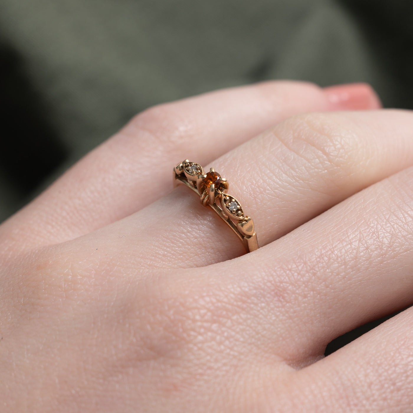 Vintage Canadian 10k Citrine & Diamond Petite Ring | 0.05ct, 0.01ctw | SZ 4.5