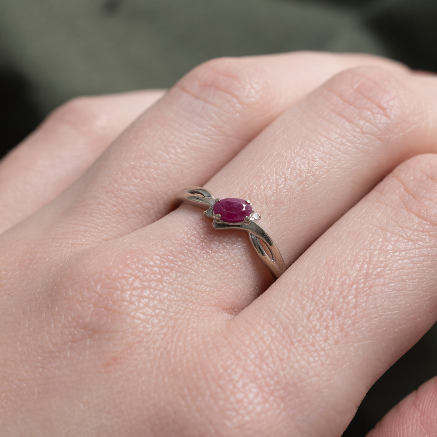 10k White Gold Ruby & Diamond Accented Ring | 0.25ct, 0.01ctw | SZ 6.75