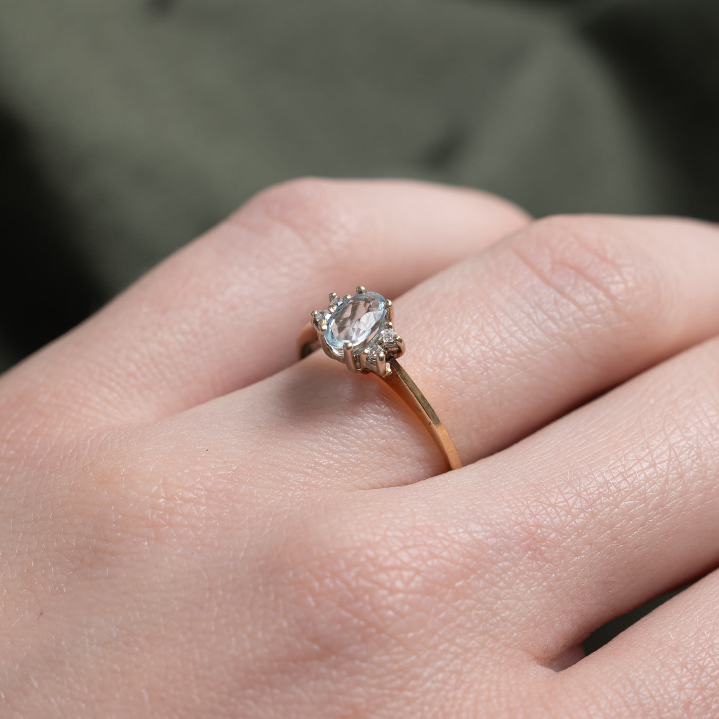 14k Oval Cut Aquamarine & Diamond Accented Ring | 0.61ct, 0.02ctw | SZ 7.25