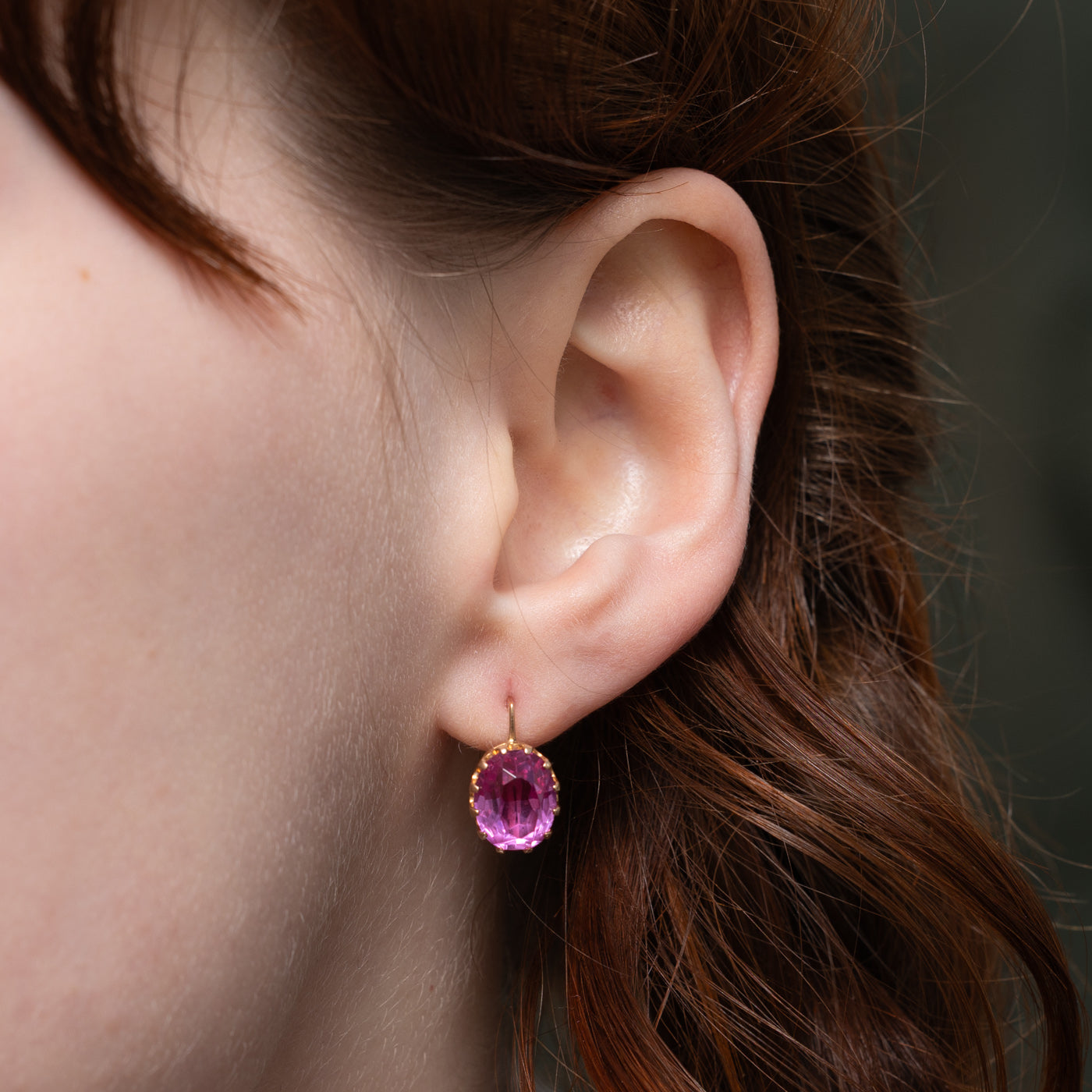 1977 Ukrainian Synthetic Pink Sapphire Drop Earrings | 6.0ctw