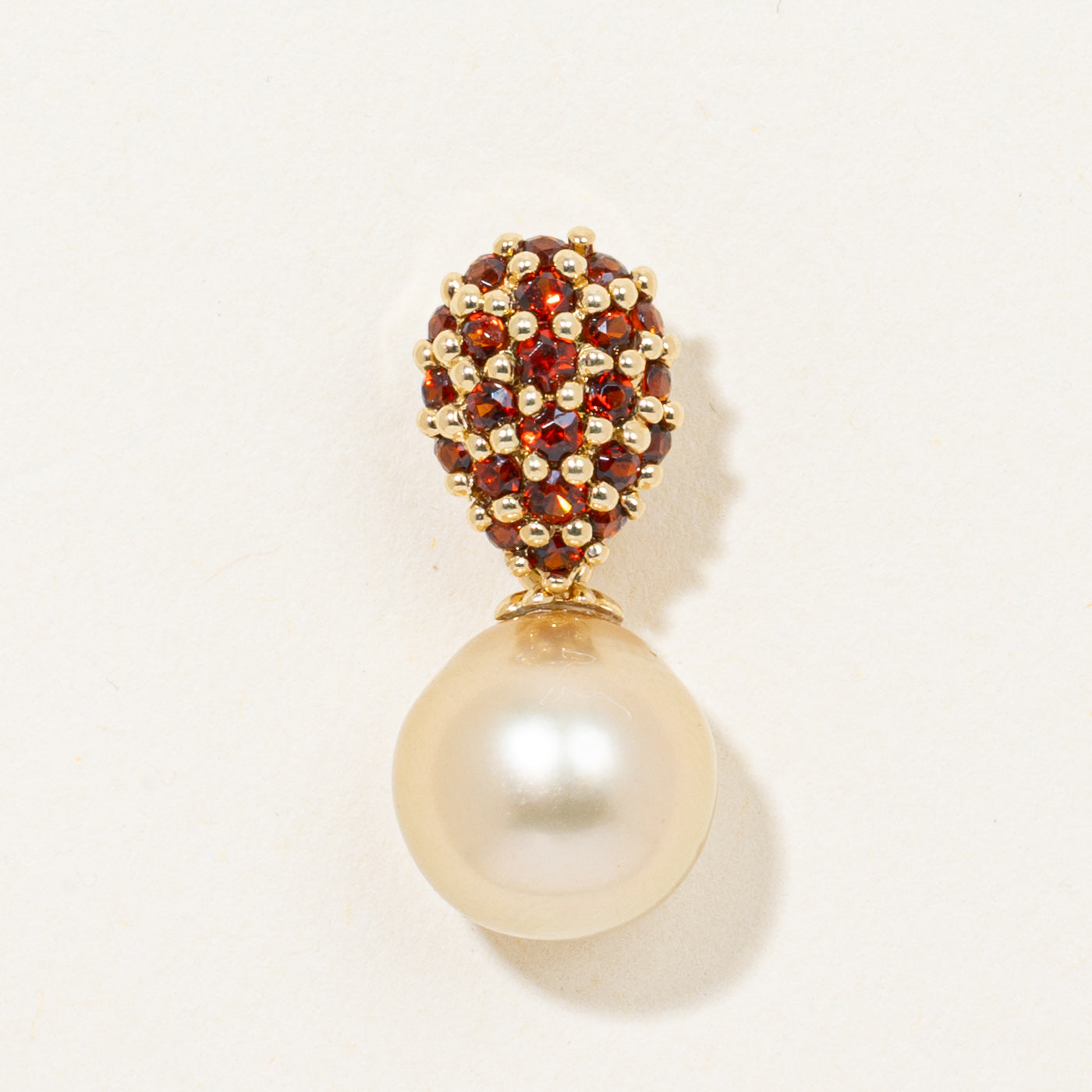 14k Golden Pearl & Garnet Pendant Drop | 0.32 ctw |