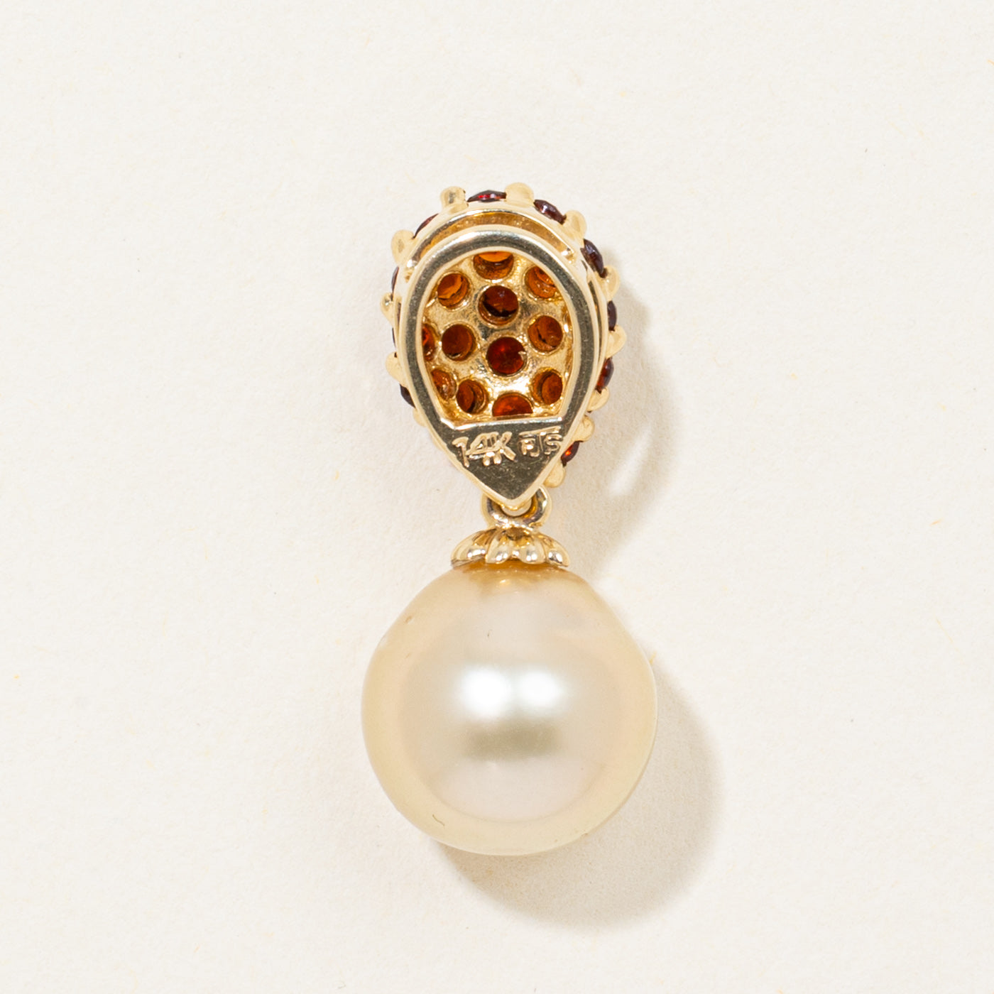 14k Golden Pearl & Garnet Pendant Drop | 0.32 ctw |