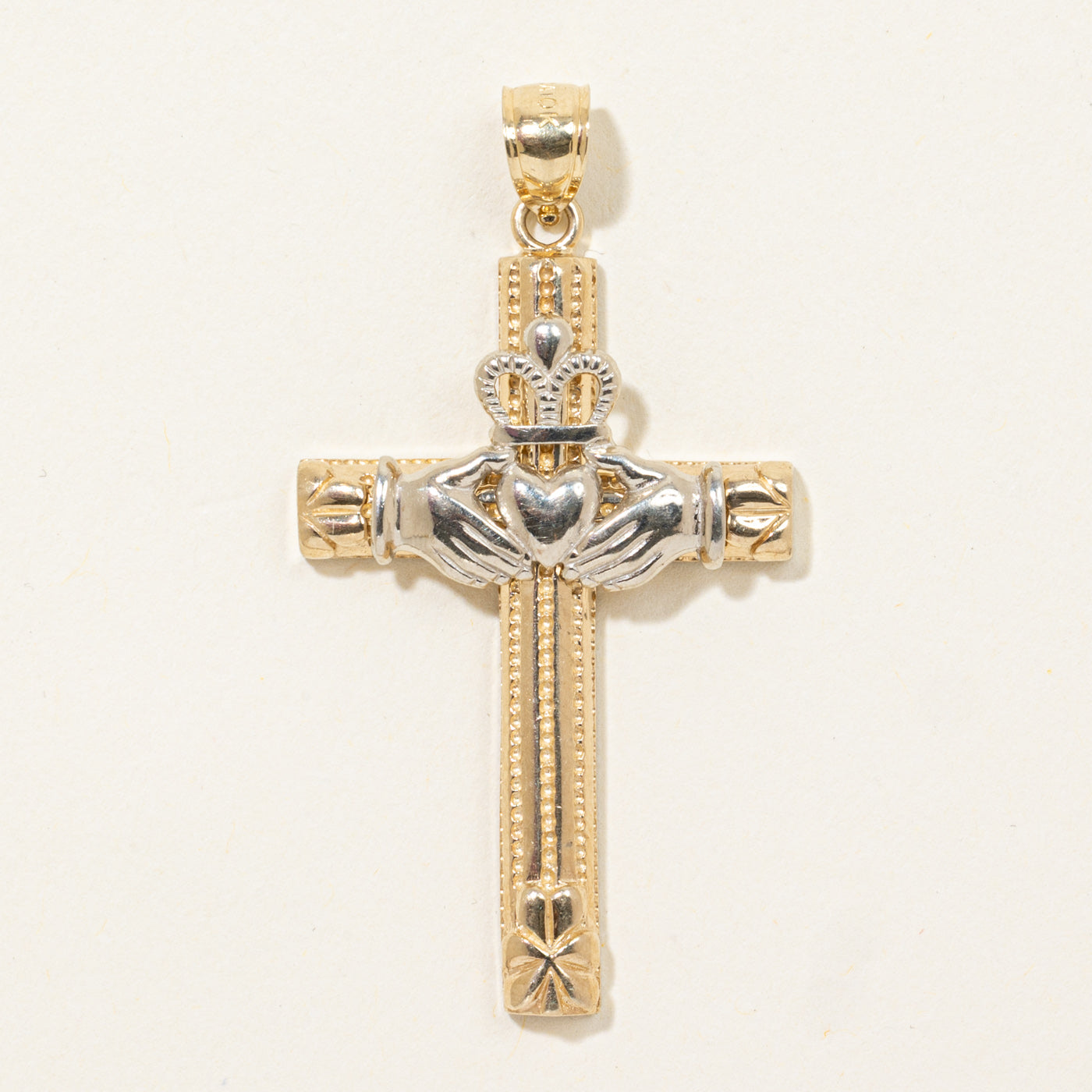 14k Two Tone Claddagh Cross Pendant