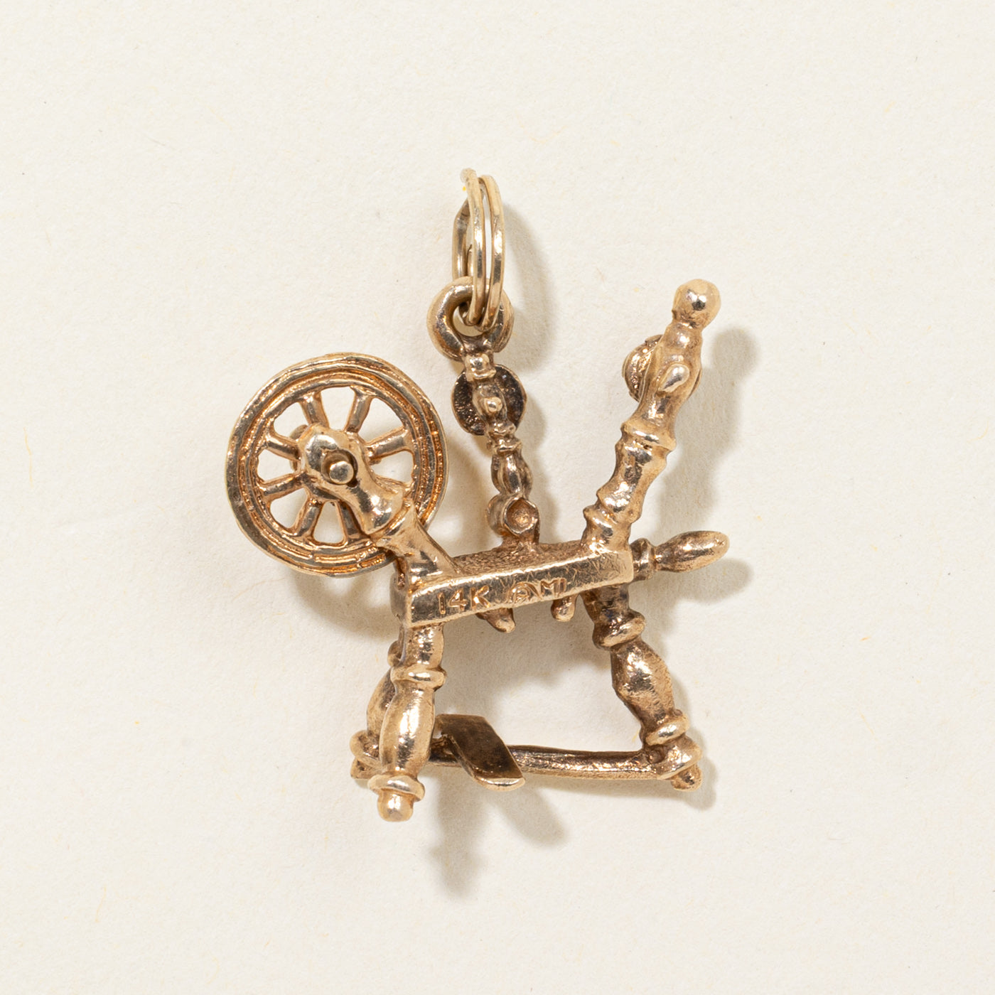 14k Spinning Wheel Charm