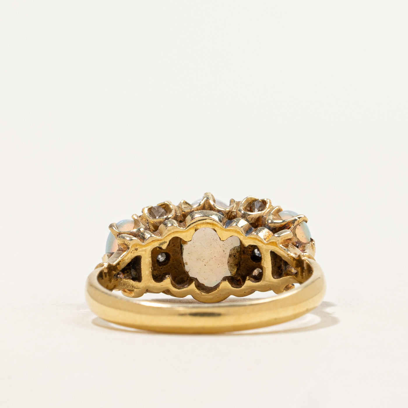 1972 London Three-Stone Opal & Diamond Ring | 1.30ctw, 0.03ctw | SZ 7.25