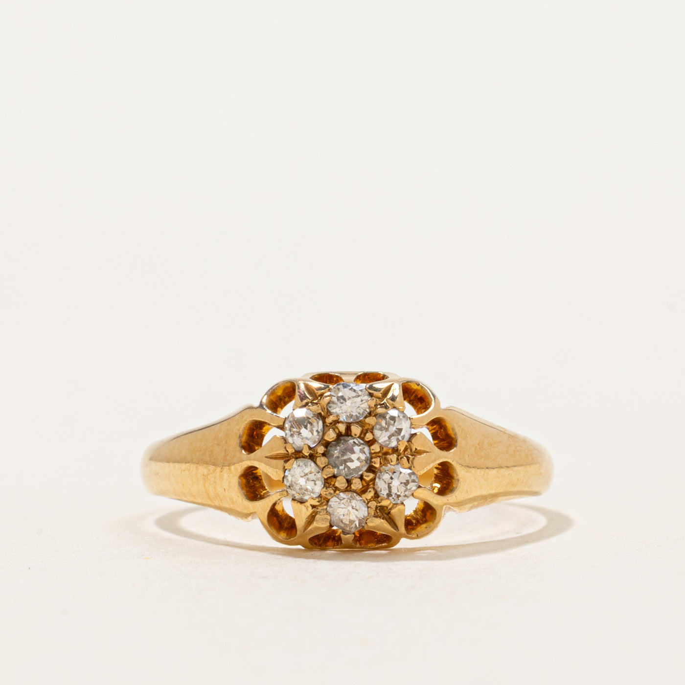 1916 Birmingham Belcher Set Old Mine Cut Diamond Cluster Ring | 0.15 ctw | SZ 6.25