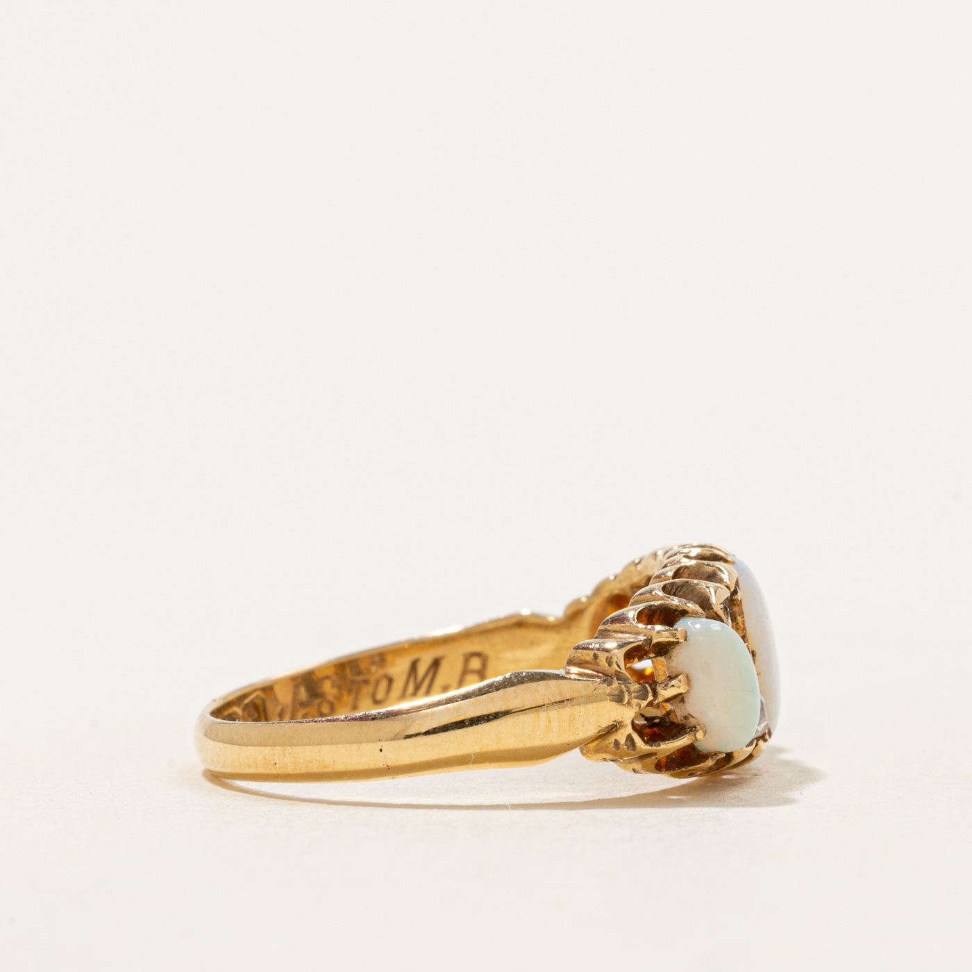 1904 Birmingham Three-Stone Opal & Rose Cut Diamond Ring | 0.75ctw, 0.14ctw | SZ 6.75