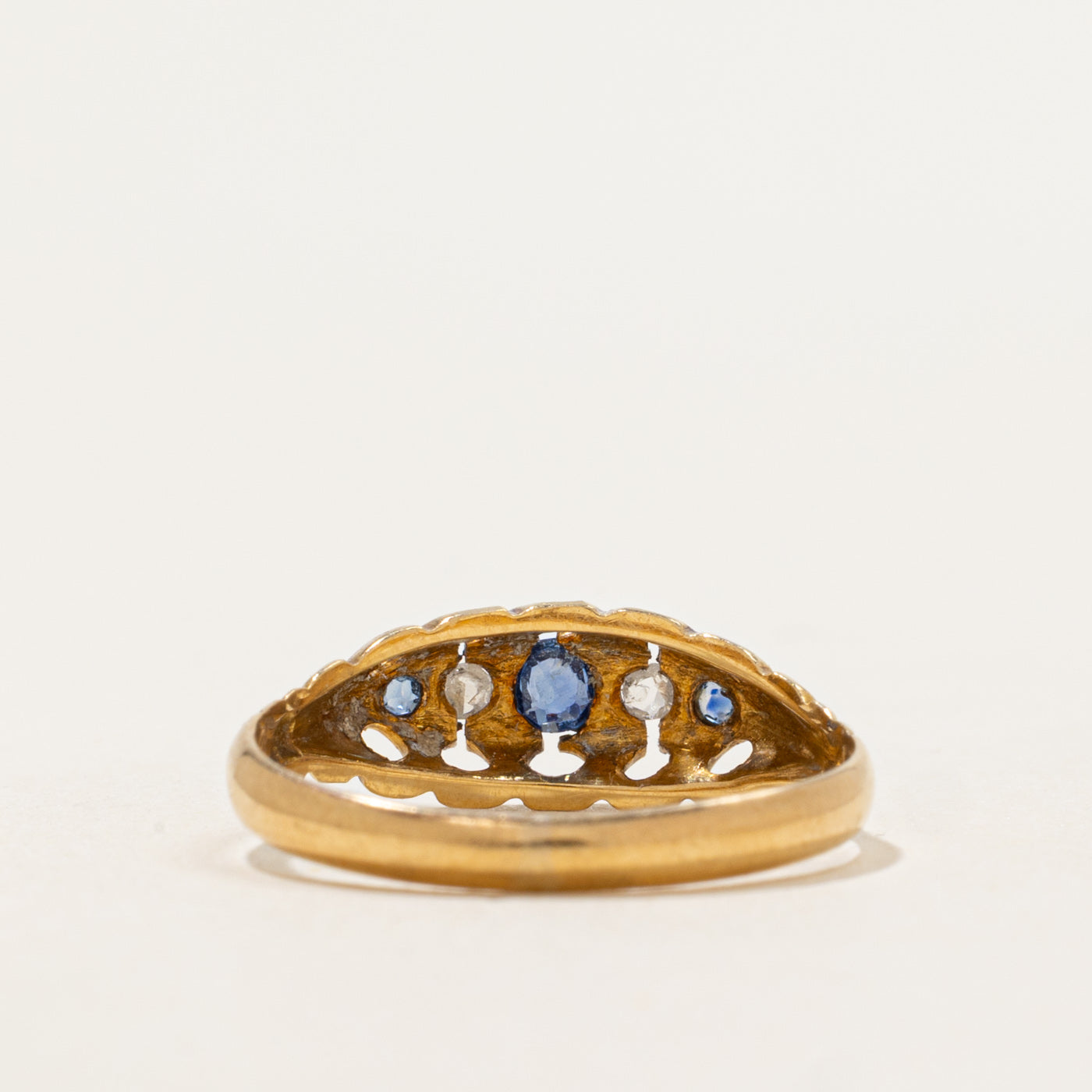 1902 Birmingham Five Stone Sapphire & Rose Cut Diamond Boat Ring