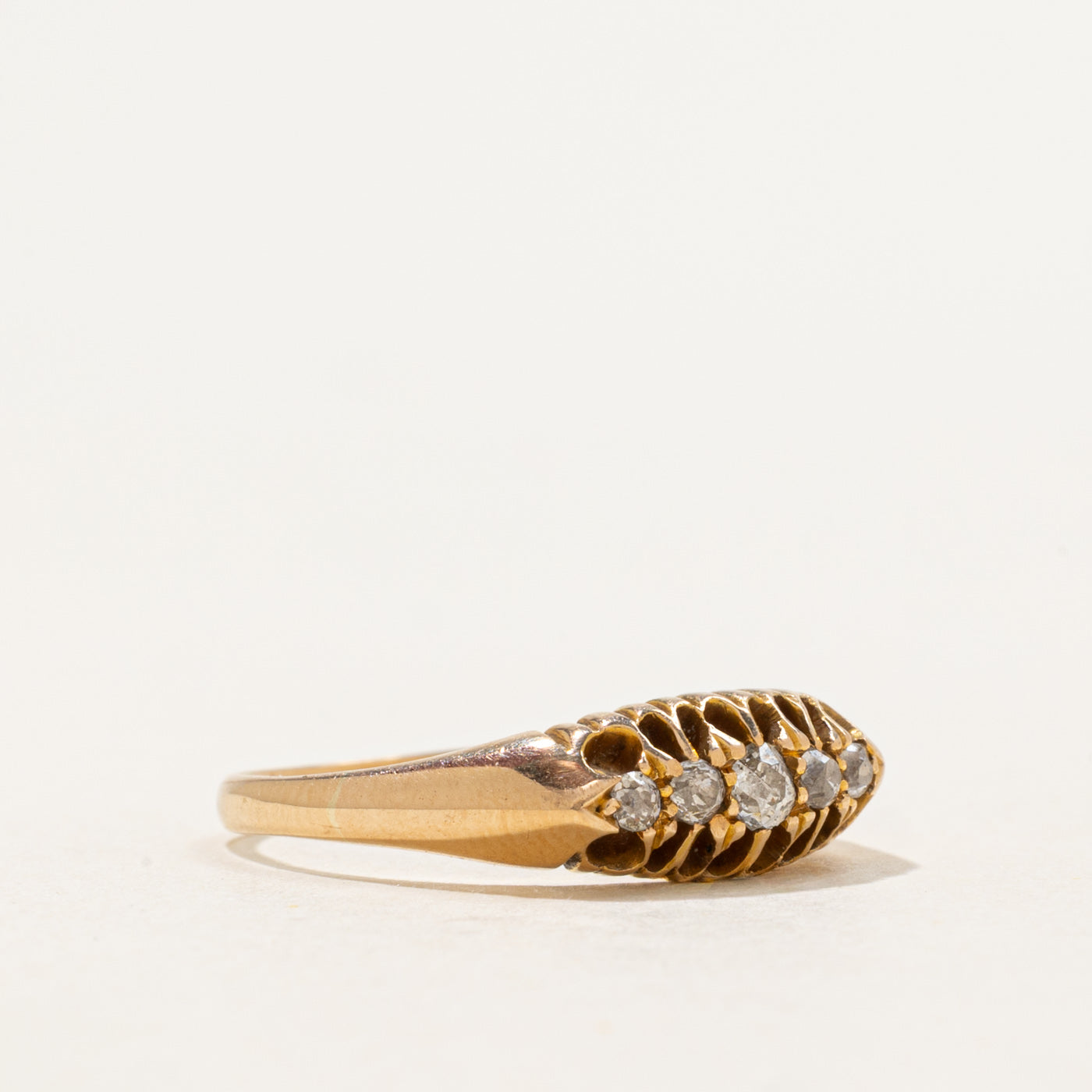 Birmingham Victorian Old Mine Diamond Raised Gallery Boat Ring | 0.15 ctw |