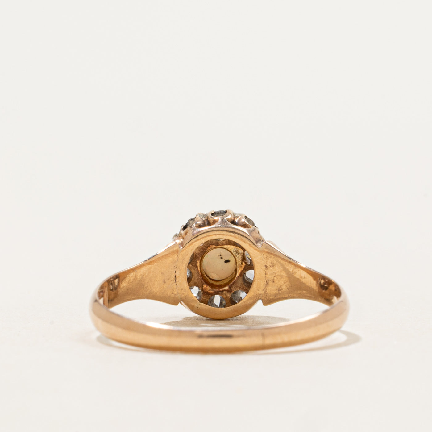 Pseudo Hallmarked Victorian Opal & Rose Cut Diamond Halo Ring | 0.40ctw | SZ 8.25