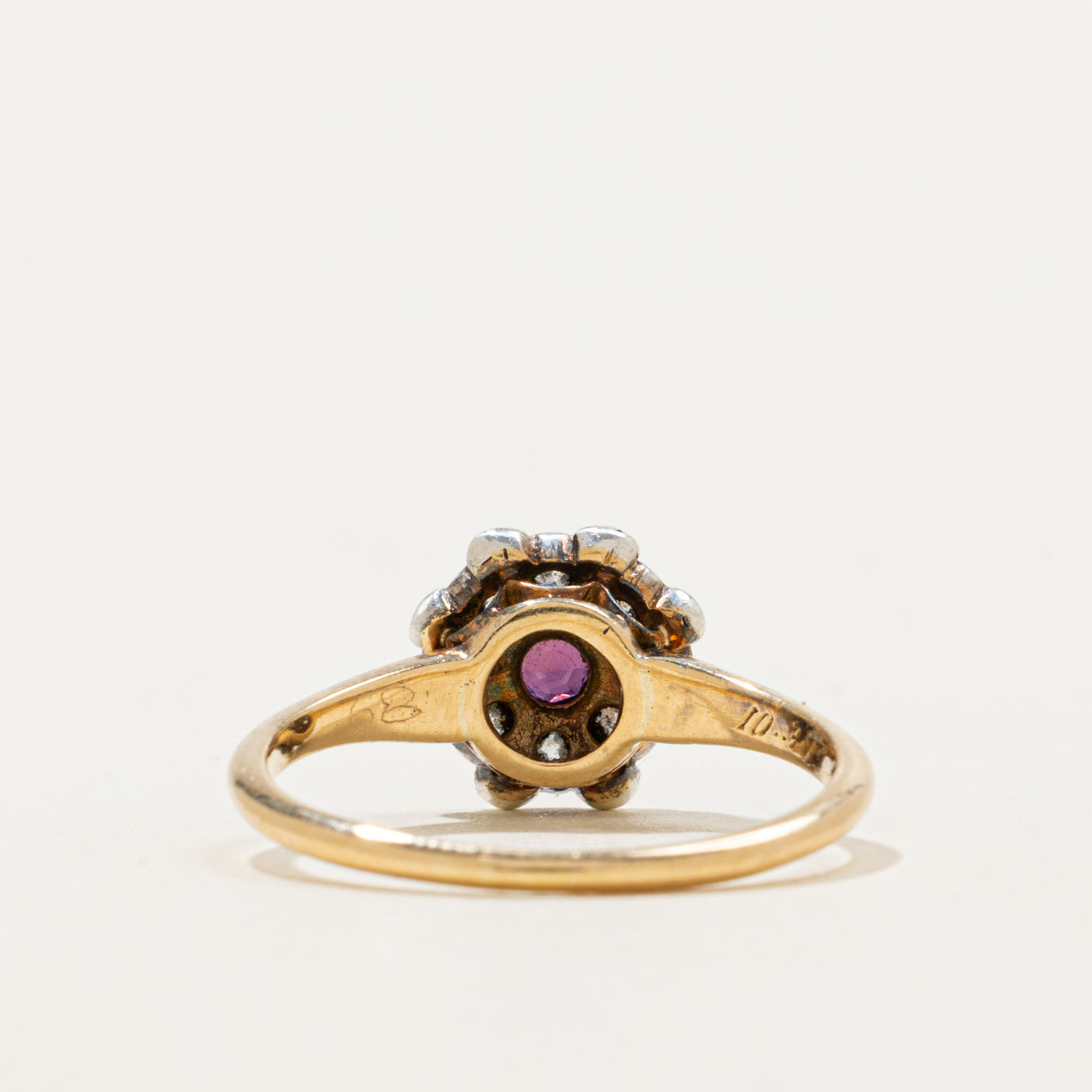 Edwardian Silver Topped Ruby & Diamond Cluster Ring | 0.2 ctw 0.23 ctw | SZ 7.75