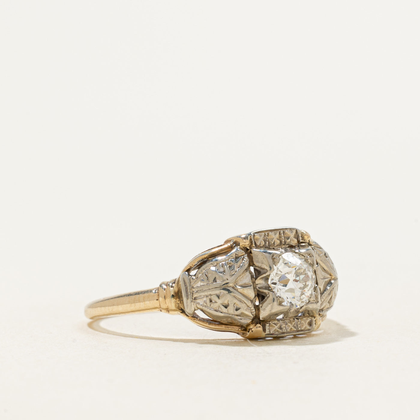 Art Deco Old European Cut Diamond Engraved Shoulder Ring | 0.35ct | SZ 7.5 |